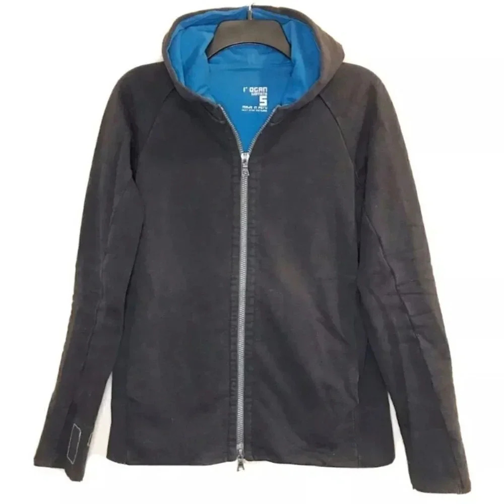 Rogan NYC Full Zip Long Sleeve Hoodie Sweatshirt black blue women’s size Small